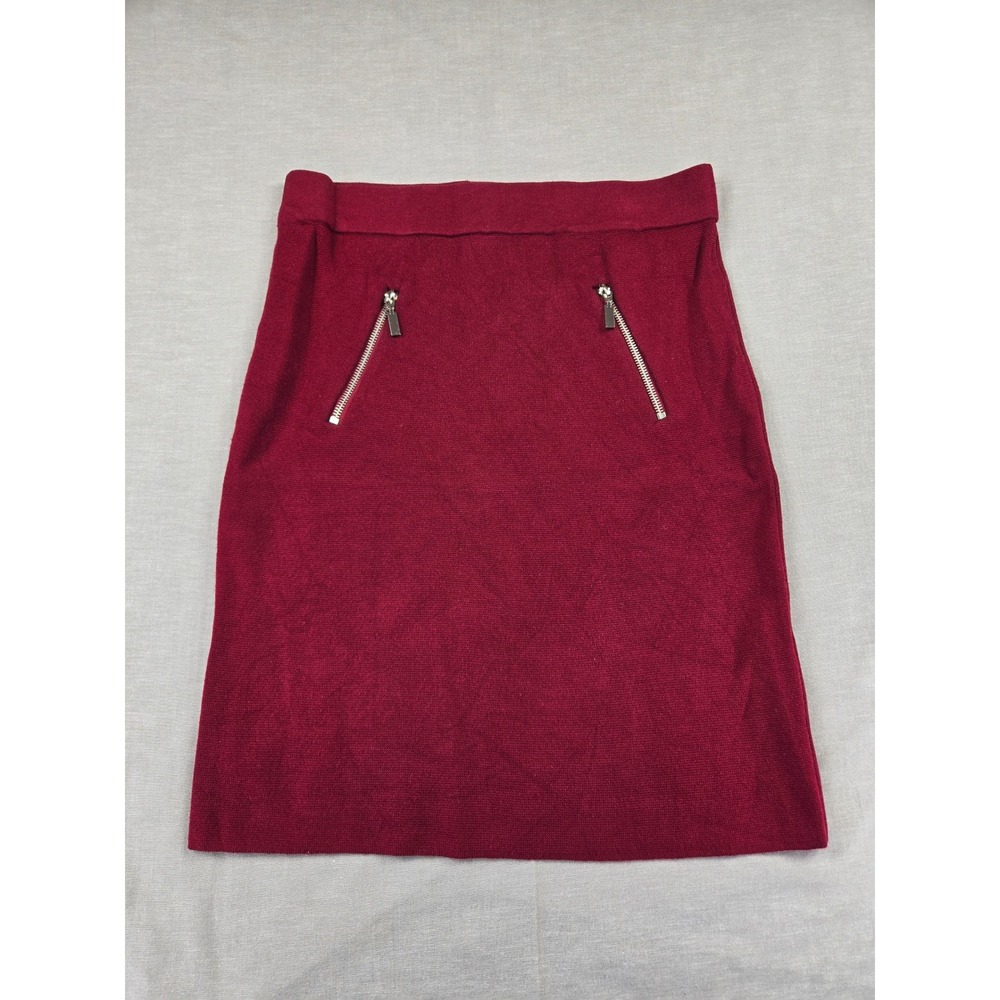 Alfani Womens XS Burgundy Red Knit Mini Skirt Zipper Accents Cotton Blend 2790